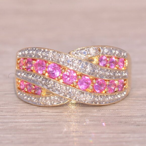 Natural Pink Tourmaline and Diamond Ring in Yellow Gold